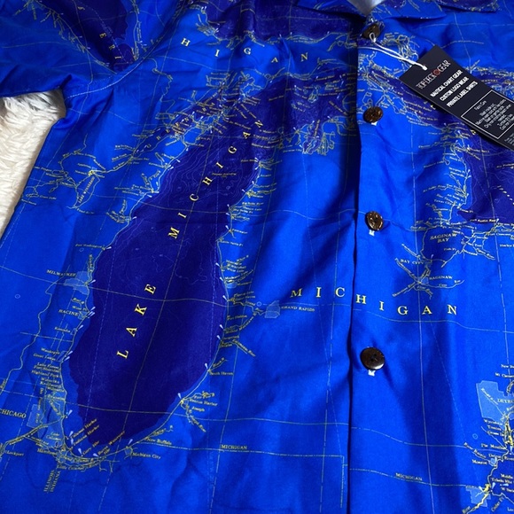 Michigan-Great Lakes Map Button Down Shirt-New-M - Picture 2 of 6